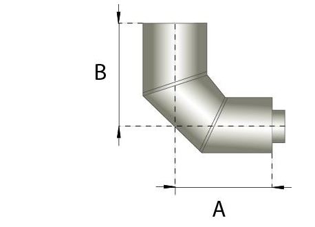 Dubbelwandig rookkanaal RVS, bocht 90° graden, diameter Ø250-300 - 107