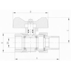 Kogelkraan met vleugelhandgreep, 1/2”, manvrouw - 1222