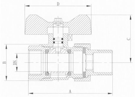 Kogelkraan met vleugelhandgreep, 1/2”, manvrouw - 1222