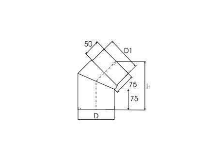Kachelpijp dikwandig staal, diameter Ø150, 45° bocht - 2470