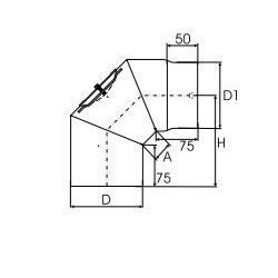 Kachelpijp dikwandig staal, diameter Ø150, 90° bocht, 3 segment, met inspectieluik - 2508