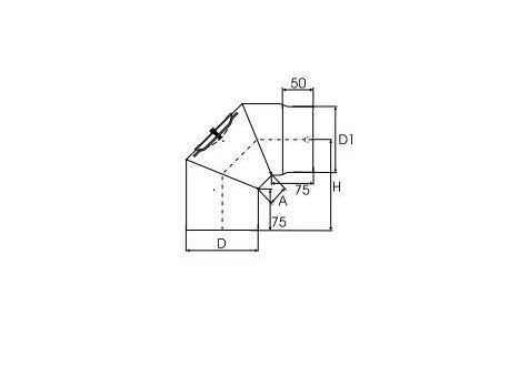 Kachelpijp dikwandig staal, diameter Ø150, 90° bocht, 3 segment, met inspectieluik - 2508