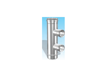 Concentrisch rookkanaal RVS, diameter Ø100-150, T-stuk 90° met dubbele zijuitgang - 2708