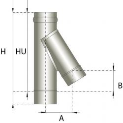 Enkelwandig rookkanaal RVS, T-stuk 135° graden, diameter Ø150 - 364