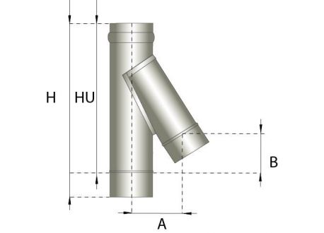 Enkelwandig rookkanaal RVS, T-stuk 135° graden, diameter Ø150 - 364