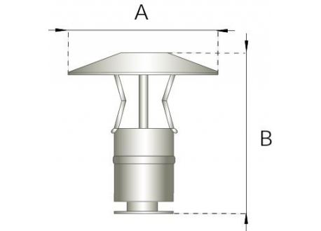 Enkelwandig rookkanaal RVS, trekkende regenkap, diameter Ø250 - 393