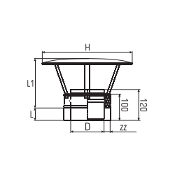 Dubbelwandig rookkanaal RVS, eenvoudige regenkap, diameter Ø150-200 - 4219