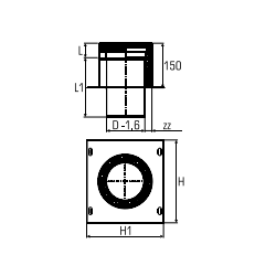 Dubbelwandig rookkanaal RVS, diameter Ø350/400, aansluitstuk enkelwandig met ondersteuningsplaat - 5003