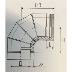 Dubbelwandig rookkanaal RVS, bocht 90° graden 4-segment, diameter Ø150-200 - 5020