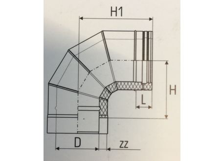 Dubbelwandig rookkanaal RVS, bocht 90° graden 4-segment, diameter Ø150-200 - 5020