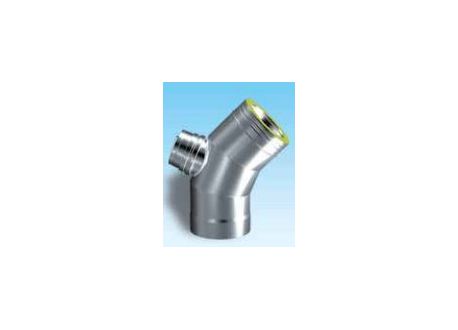 Dubbelwandig rookkanaal RVS, bocht 45° graden, diameter Ø150-200, met inspectiedop - 8986 Dubbelwandig rookkanaal RVS, bocht 45° graden, diameter Ø150-200, met inspectiedop - 8986