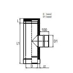 Dubbelwandig rookkanaal RVS, T-stuk 90°, Ø130/180 enkelwandig zijuitgang Ø80 - 9636