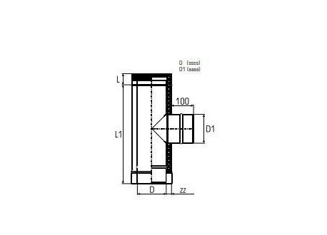 Dubbelwandig rookkanaal RVS, T-stuk 90°, Ø150/200 enkelwandig zijuitgang Ø100 - 9655