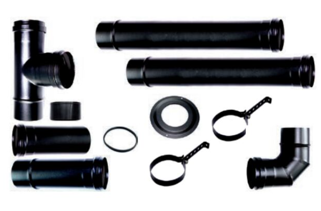 Compleet rookkanaal set voor pelletkachel 3 (lux) , zwart Ø80