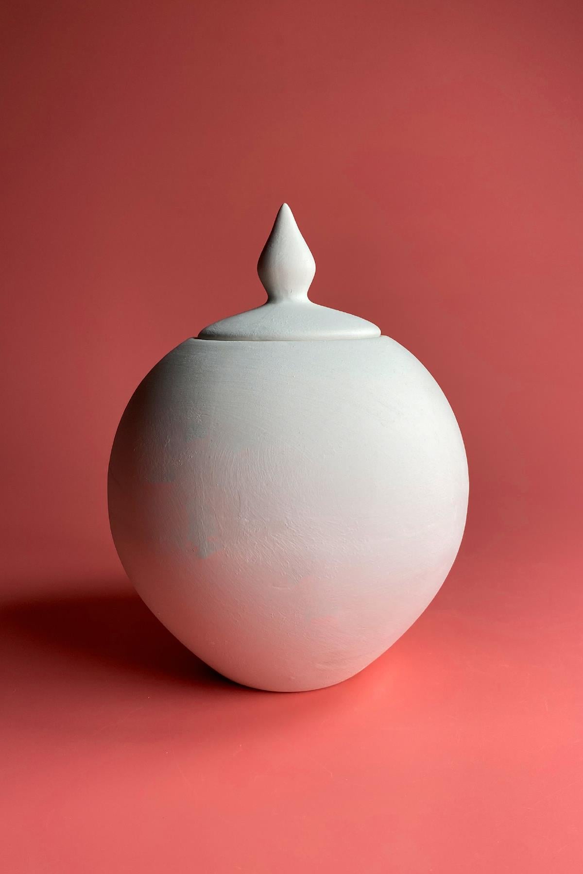 Ronde voorraadpot van biscuit aardewerk 15 cm