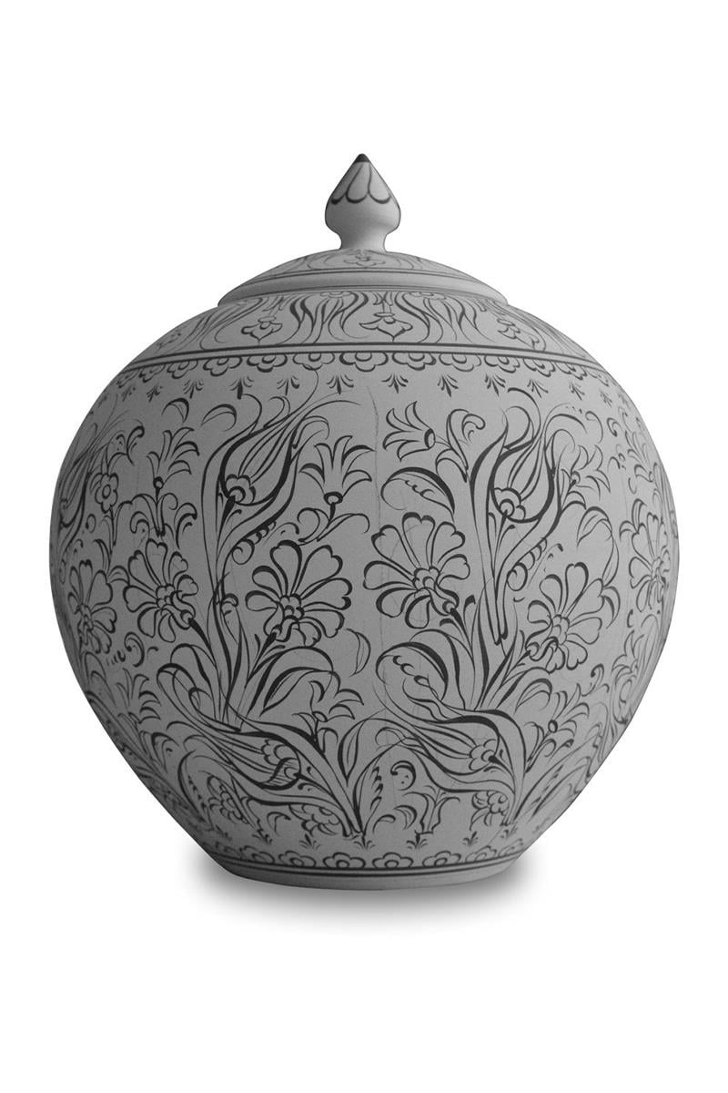 Ronde voorraadpot met reliëf van biscuit aardewerk 15 cm