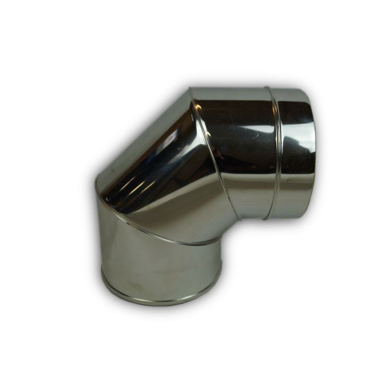 Dubbelwandig rookkanaal RVS, bocht 90° graden, diameter Ø150-200