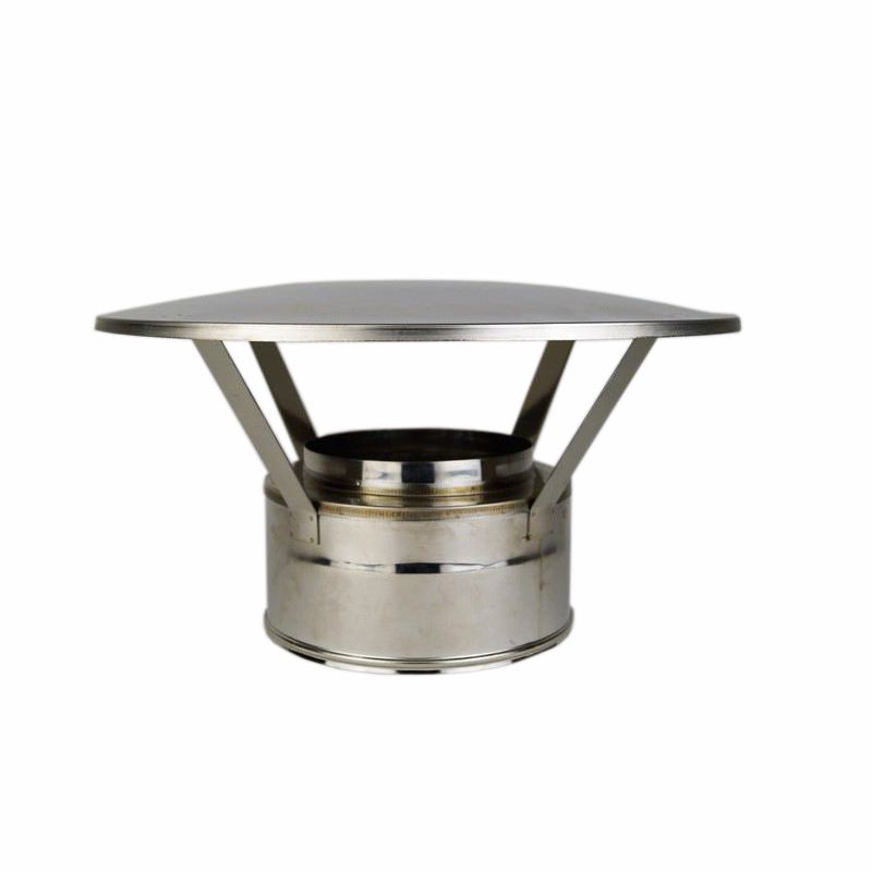 Dubbelwandig rookkanaal RVS, eenvoudige regenkap, diameter Ø100-150