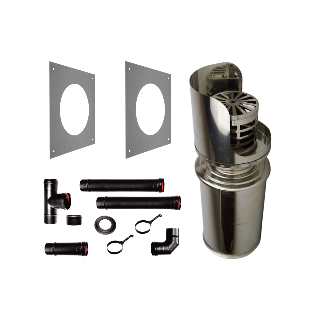 Complete pelletkachel set voor geveldoorvoer ø80 mm, 500mm