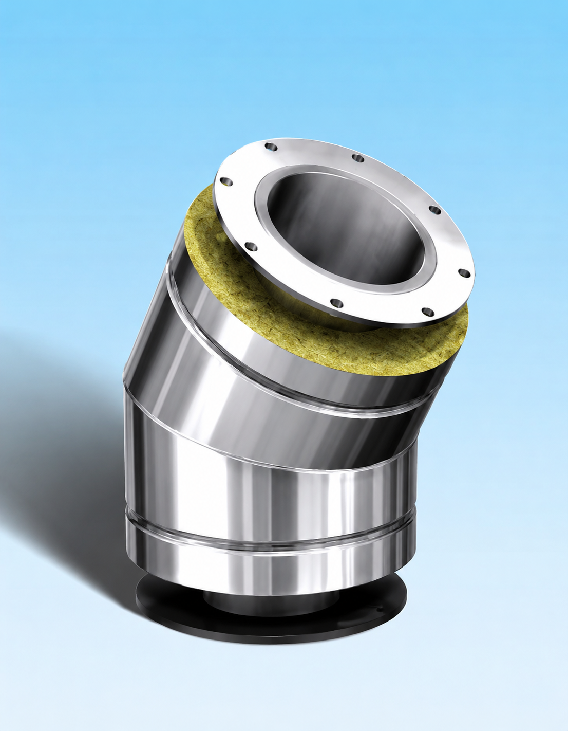 Dubbelwandig rookkanaal RVS met flensaansluiting, diameter Ø250-300mm, 30° graden bocht