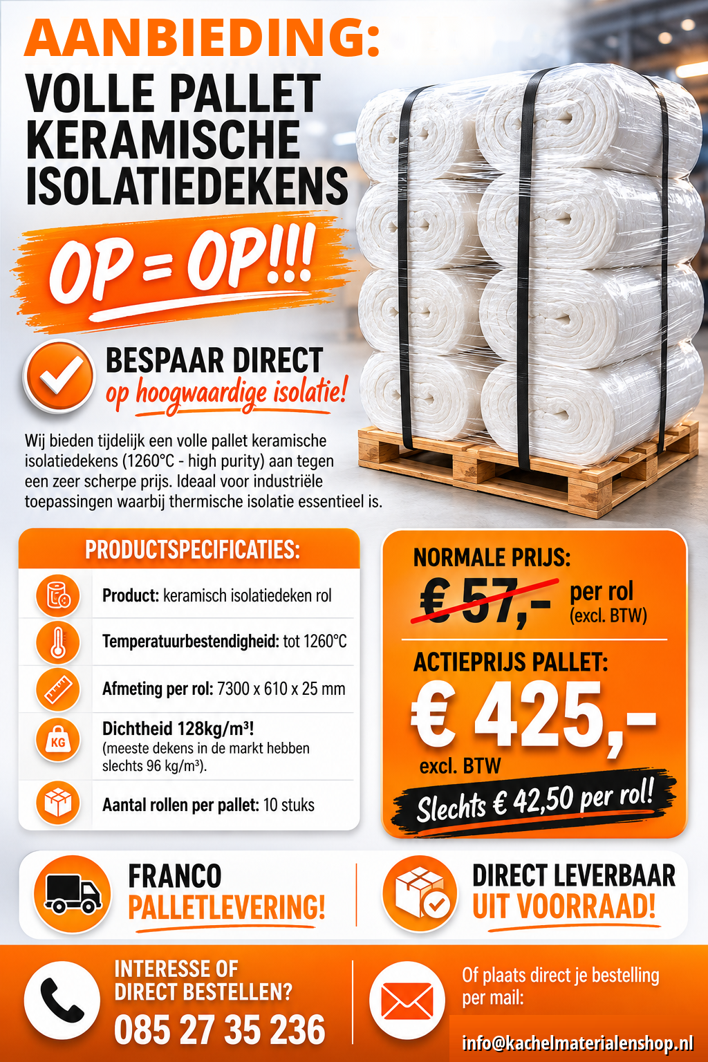 Volle pallet keramische isolatie deken 10 rollen