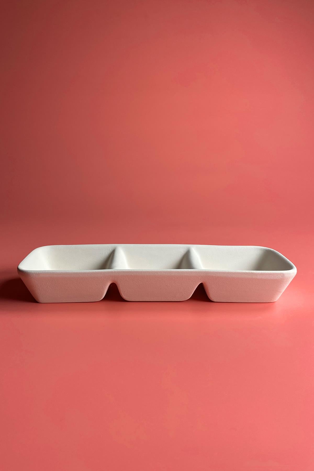 3-vaks Mars snack schaal van biscuit aardewerk 25,5 cm