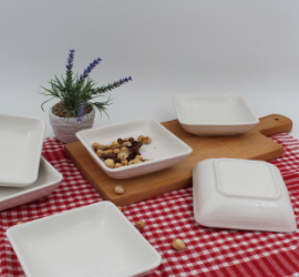 Vierkant bordje van biscuit steengoed - 14 cm İnci