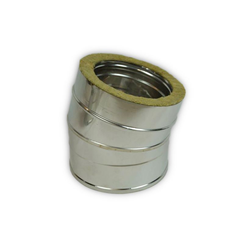 Dubbelwandig rookkanaal RVS, bocht 30° graden, diameter Ø150-200
