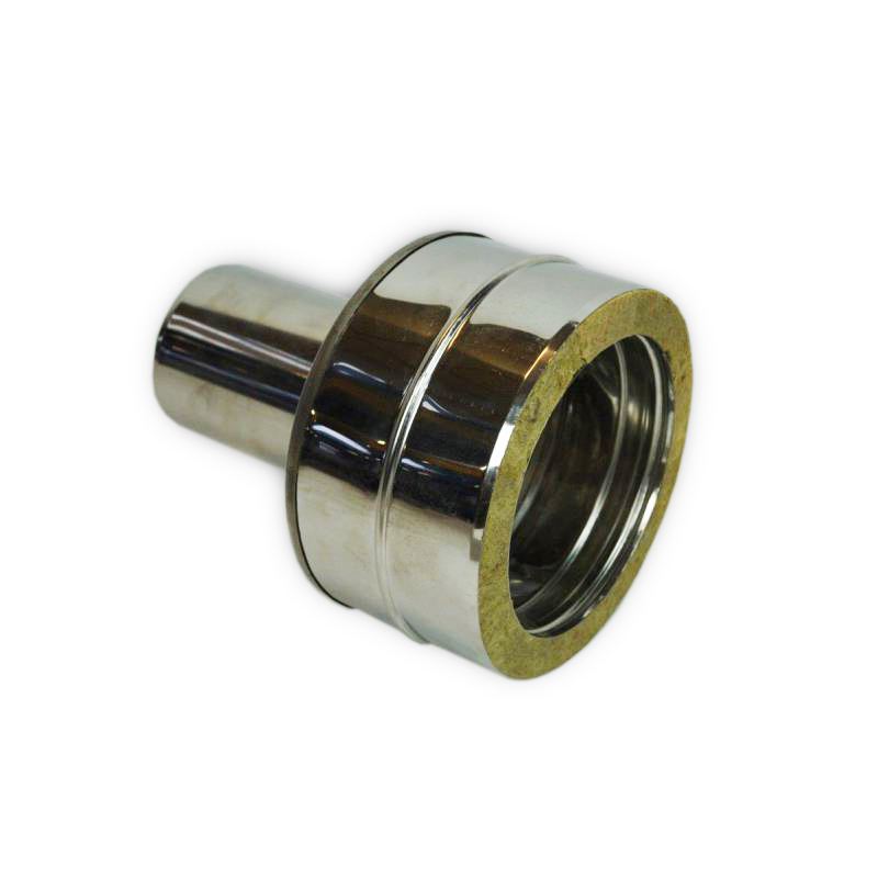 Dubbelwandig rookkanaal RVS, verloopstuk dubbelwandig - enkelwandig, diameter Ø100-150