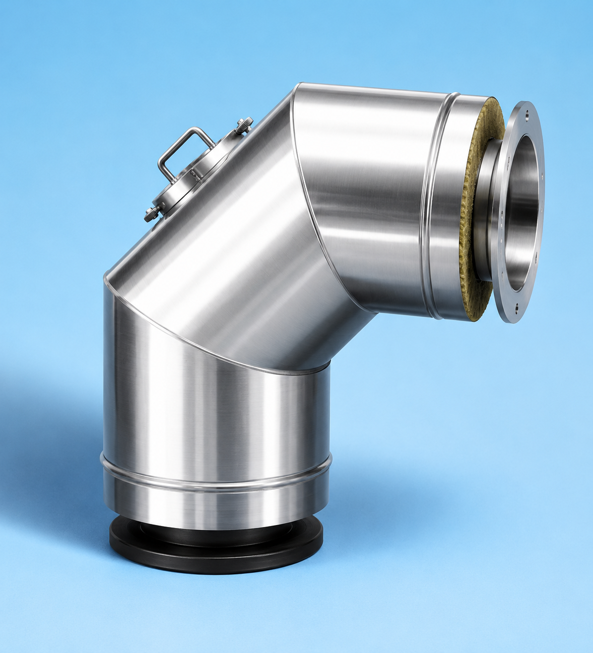 Dubbelwandig rookkanaal RVS met flensaansluiting, diameter Ø200-250mm, 90° graden bocht met inspectieluik
