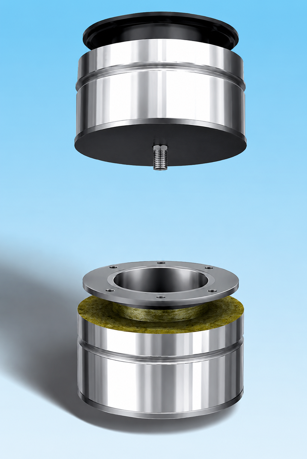 Dubbelwandig rookkanaal RVS met flensaansluiting, diameter Ø250-300mm, deksel/ condens afvoer