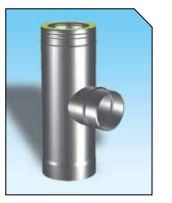 Dubbelwandig rookkanaal RVS, T-stuk 90°, Ø150/200 enkelwandig zijuitgang Ø130