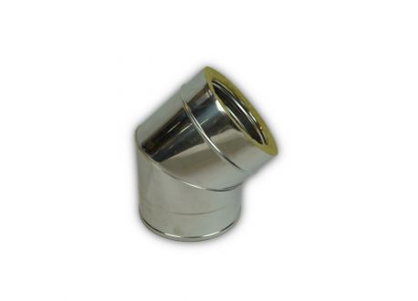 Dubbelwandig rookkanaal rvs, bocht 45° graden, diameter ø500-550