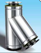 Rookkanaal dubbelwandig RVS met flensaansluiting, diameter Ø250-300mm, T-stuk 135° graden Rookkanaal dubbelwandig RVS met flensaansluiting, diameter Ø250-300mm, T-stuk 135° graden