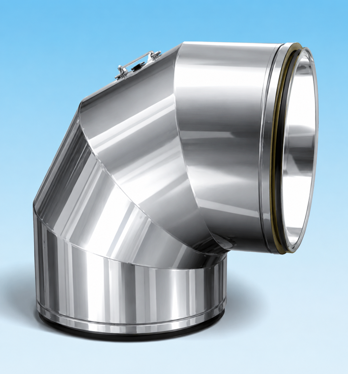 DUBBELWANDIG ROOKKANAAL RVS MET FLENSAANSLUITING, DIAMETER Ø250-300MM, 90° GRADEN BOCHT