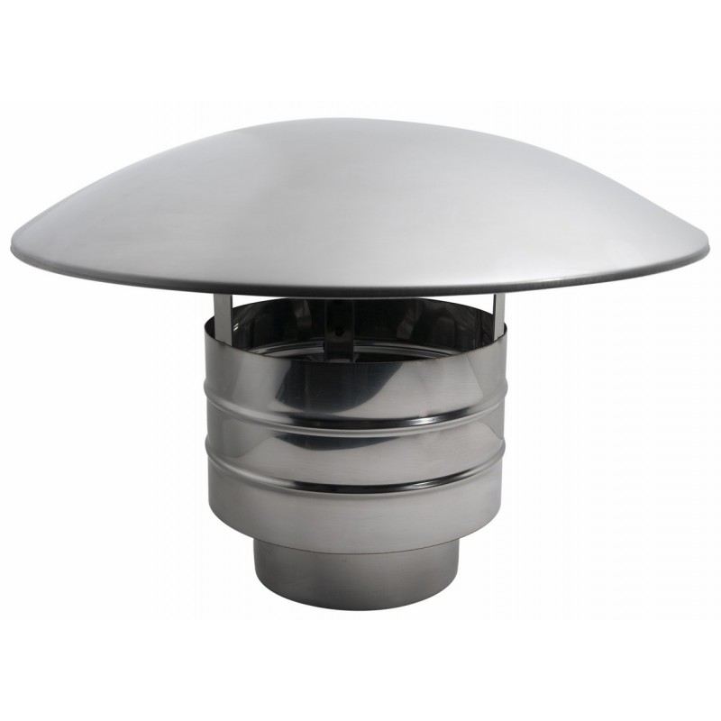 ENKELWANDIG ROOKKANAAL RVS, TREKKENDE REGENKAP, DIAMETER Ø450