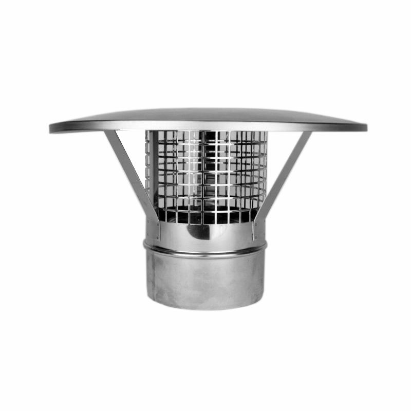 Enkelwandig RVS rookkanaal, eenvoudige regenkap Ø180mm (incl. vonkengaas)