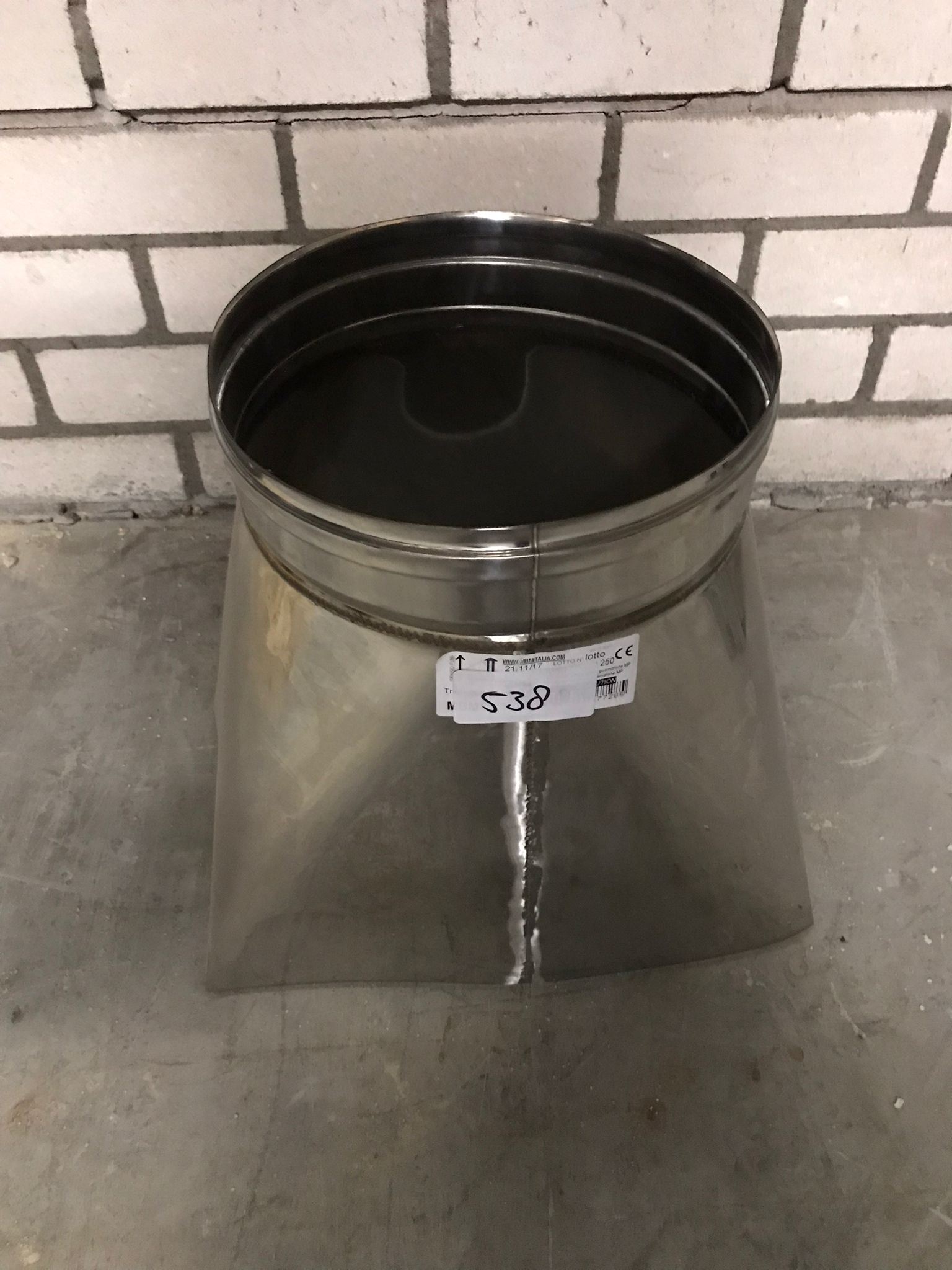 RVS verloopstuk Ø250 - vierkant 230mm*380mm.