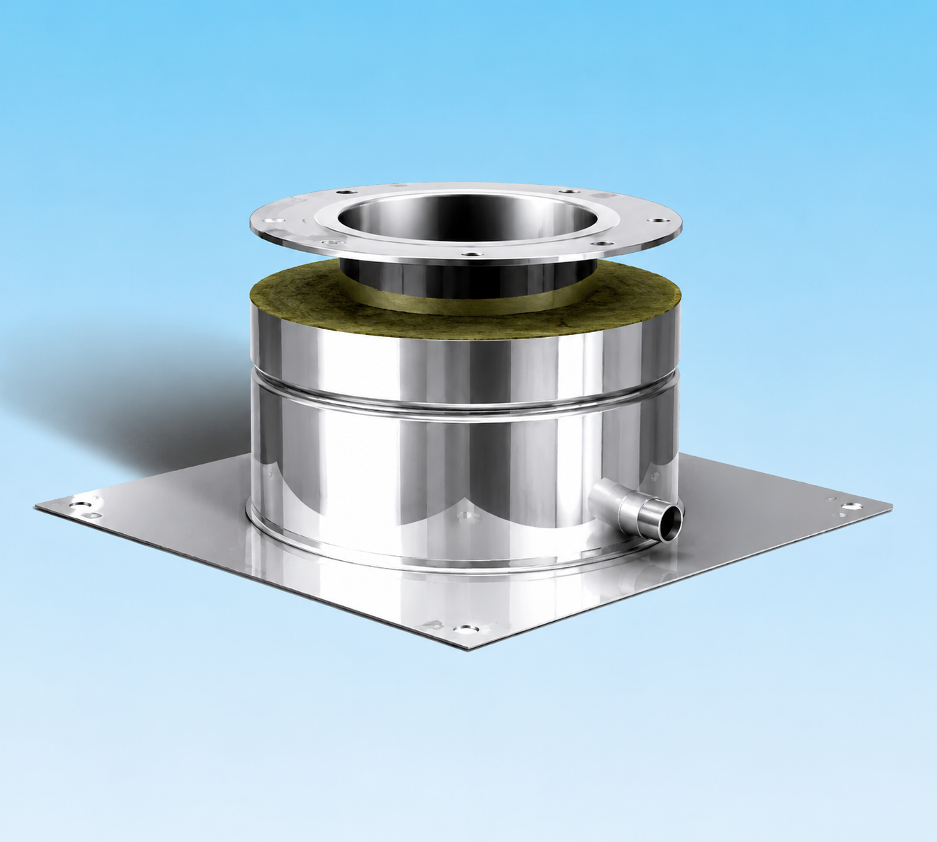 Dubbelwandig rookkanaal RVS, diameter Ø150-200mm, plaat met condens afvoer