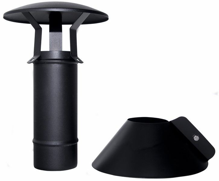 Concentrisch rookkanaal zwart RVS, verticale regenkap, diameter Ø80mm