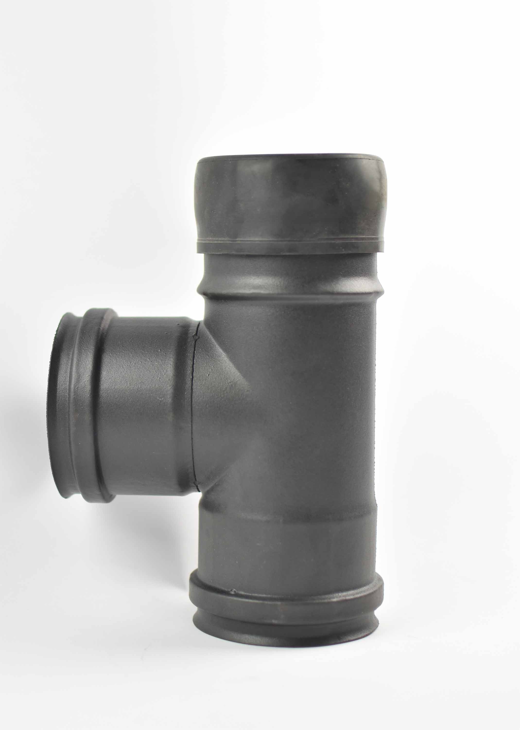 pelletkachel rookkanaal zwart, T-Stuk 90° (vrouwelijk) + condensatiedop, diameter Ø80mm.