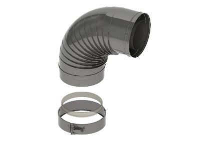 Dru concentrische bocht RVS Ø150/100 90°, geribbeld