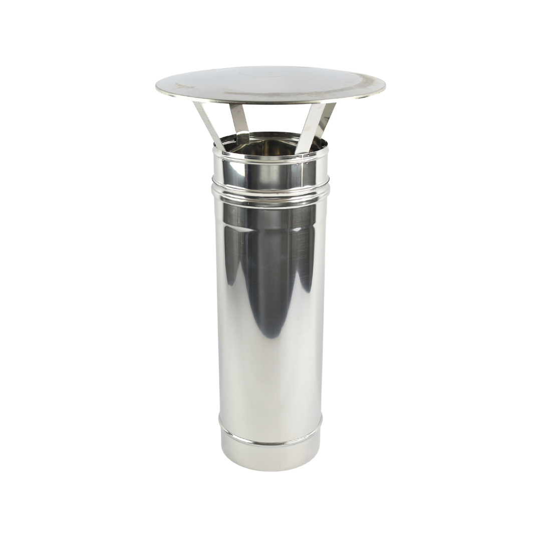 Compleet RVS set Ø180mm voor pizzaoven of buitenkachel (1 Mt. + regenkap)