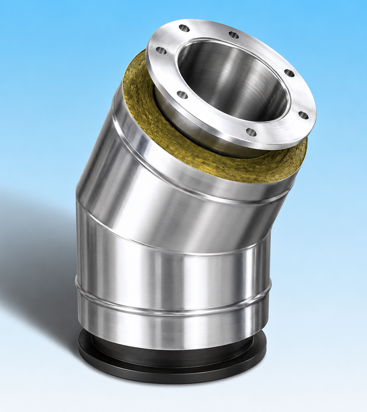 Dubbelwandig rookkanaal RVS met flensaansluiting, diameter Ø150-200mm, 30° graden bocht