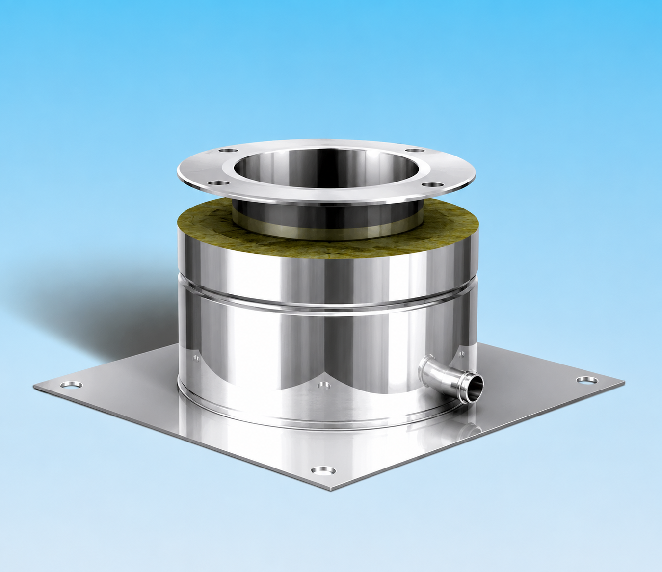 Dubbelwandig rookkanaal RVS, diameter Ø200-250mm, plaat met condens afvoer
