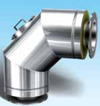 Dubbelwandig rookkanaal RVS met flensaansluiting, diameter Ø150-200mm, 90° graden bocht met inspectieluik Dubbelwandig rookkanaal RVS met flensaansluiting, diameter Ø150-200mm, 90° graden bocht met inspectieluik