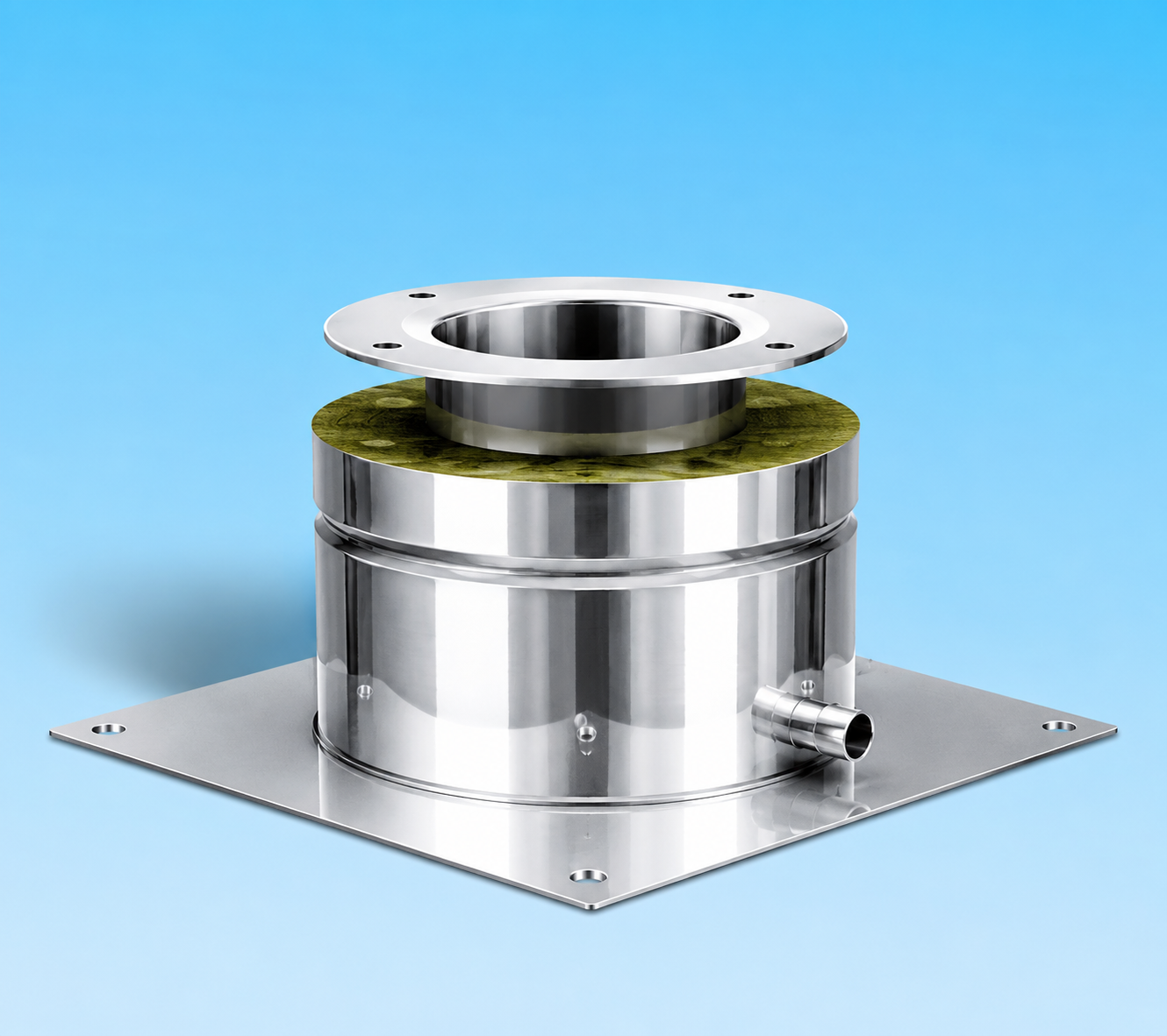 Dubbelwandig rookkanaal INOX, diameter Ø250-300mm, plaat met condens afvoer