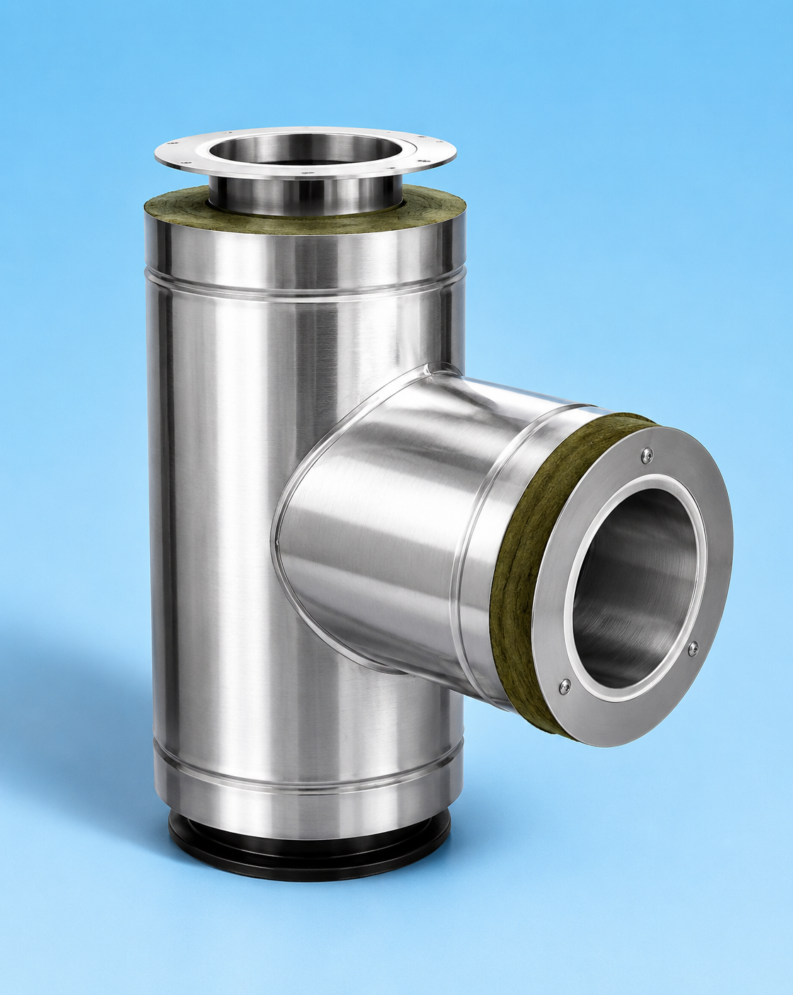 Dubbelwandig rookkanaal RVS met flensaansluiting, diameter Ø180-230mm, T-stuk 90° graden