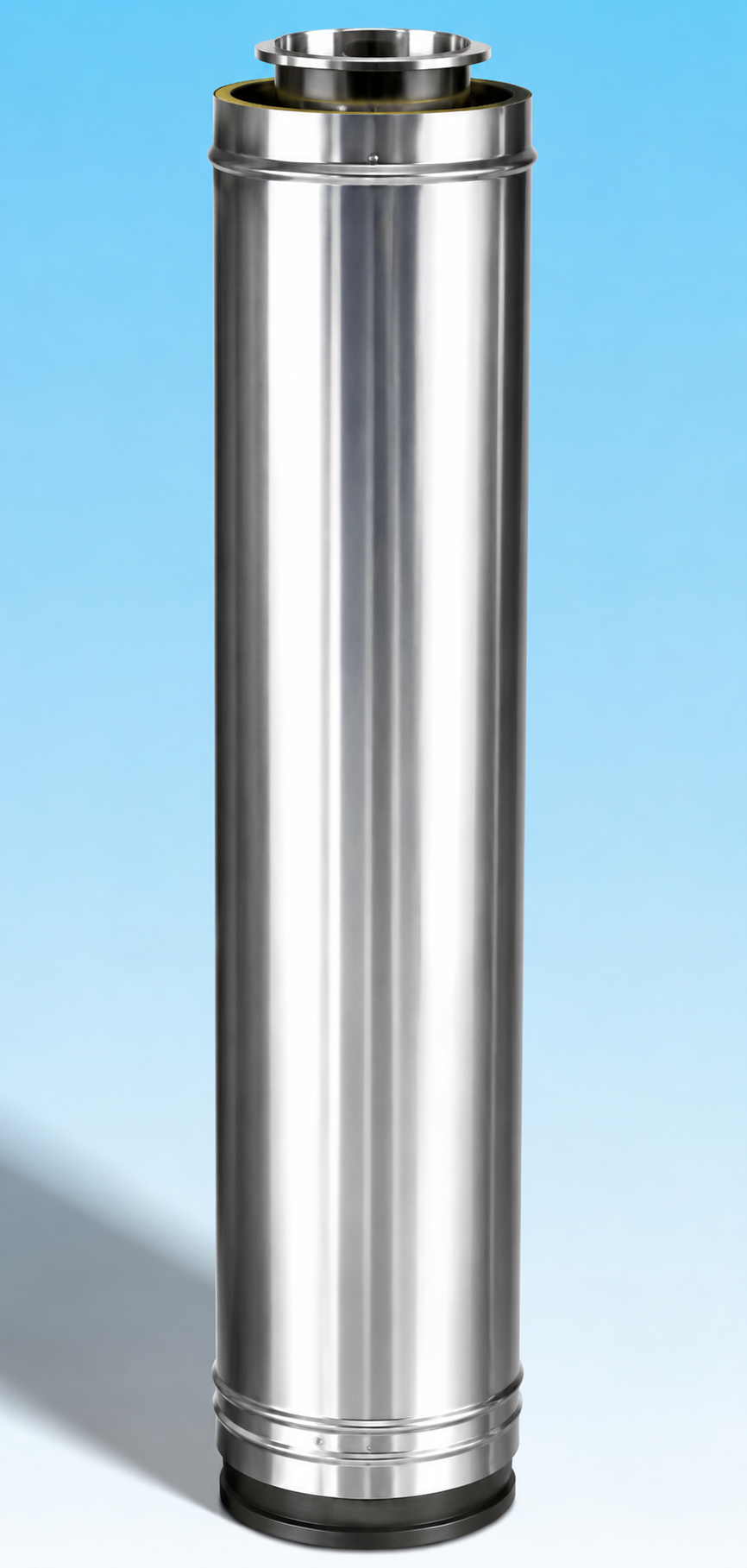 Dubbelwandig rookkanaal RVS met flensaansluiting, diameter Ø150-200, 1000mm pijp