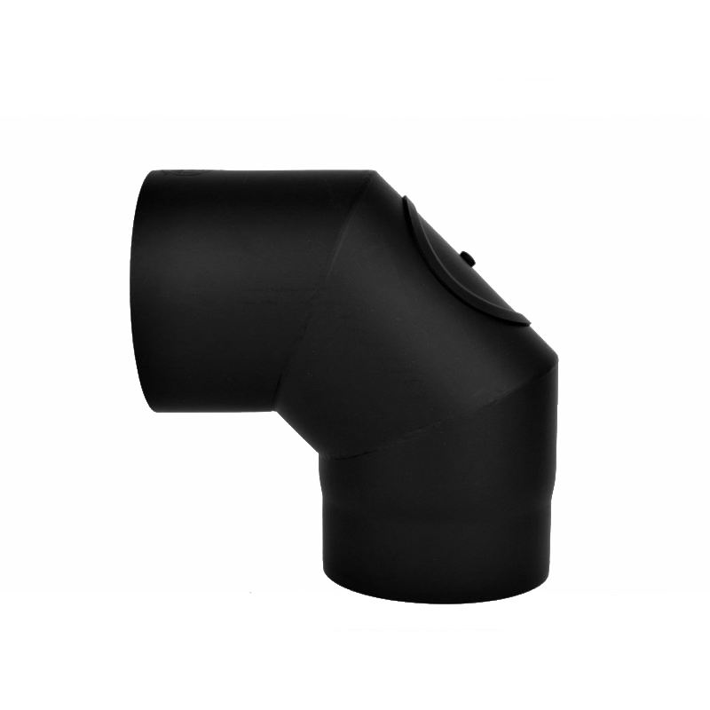 Kachelpijp dikwandig staal, diameter Ø125, 90° bocht, 3 segment, met inspectieluik